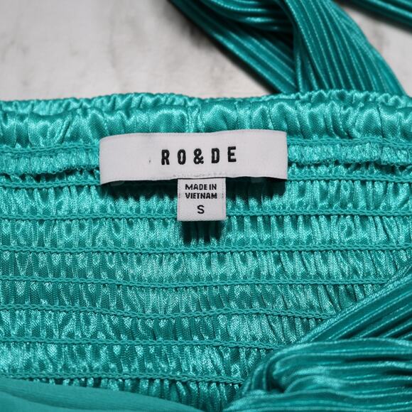 Ro & De Twist Front Ribbed Satin Crop Top Turquoise Festival Y2K Style Size S - Picture 9 of 11